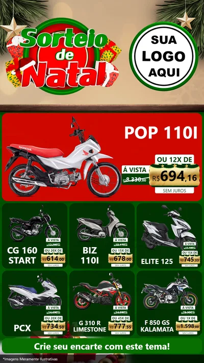 Modelo de Rede Social para Stories com o tema Sorteio de Natal para Concessionaria de Motos