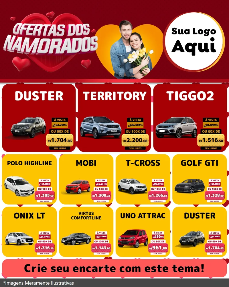 Modelo de Rede Social para Feed Instagram com o tema Ofertas Dos Namorados para Concessionaria de Carros
