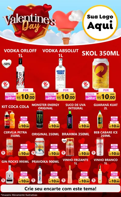 Modelo de Encarte para Encarte Grande com o tema Valentine's Day para Distribuidora de bebidas