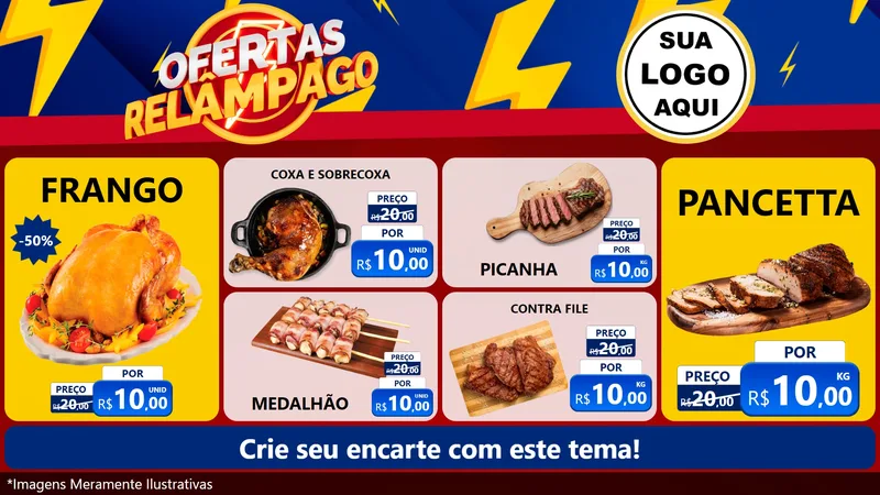 Modelo de TV para TV Horizontal com o tema Ofertas Relâmpago para Assados