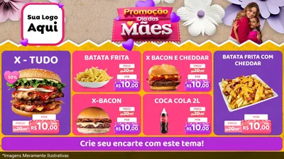 Modelo de TV para TV Horizontal com o tema Promoção Dia das Mães para Hamburgueria
