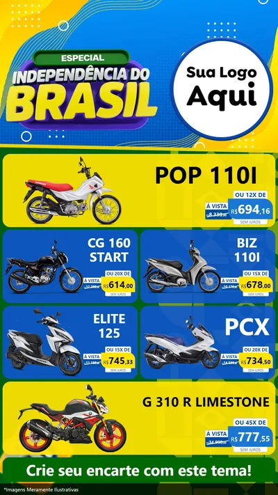 Modelo de TV para TV Vertical com o tema Especial Independência do Brasil para Concessionaria de Motos