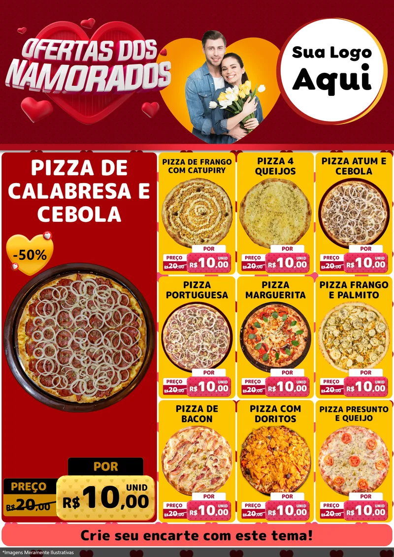 Modelo de Encarte para Encarte A4 Vertical com o tema Ofertas Dos Namorados para Pizzaria