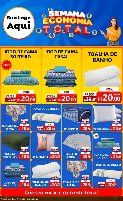Modelo de Encarte para Encarte Grande com o tema Semana Economia Total para Cama, Mesa e Banho