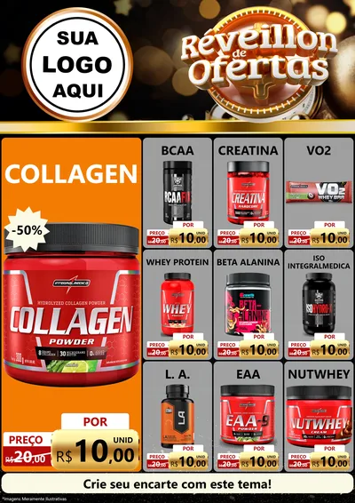 Modelo de Encarte para Encarte A4 Vertical com o tema Réveillon de Ofertas para Suplementos alimentares