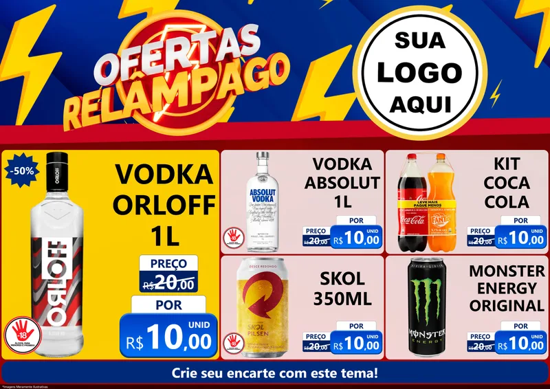 Modelo de Encarte para Encarte A4 Horizontal com o tema Ofertas Relâmpago para Distribuidora de bebidas