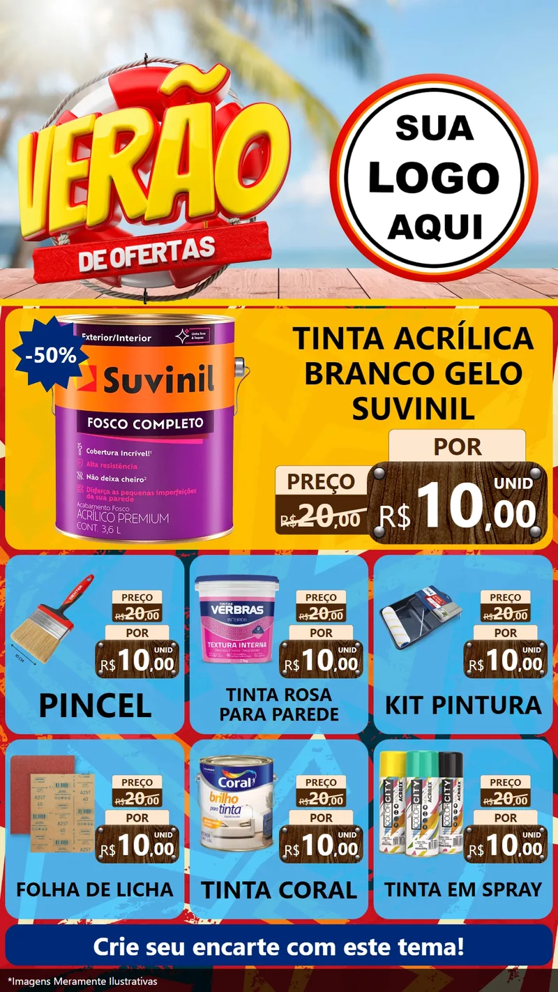 Modelo de Rede Social para Stories com o tema Verão de Ofertas para Tintas e Ferramentas
