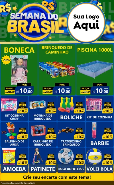 Modelo de Encarte para Encarte Grande com o tema Semana Do Brasil para Brinquedos