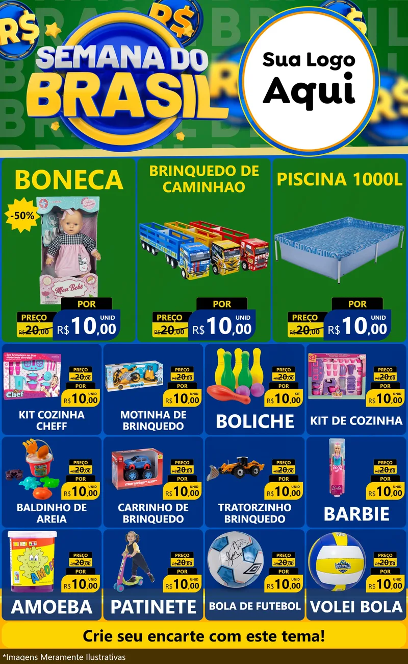 Modelo de Encarte para Encarte Grande com o tema Semana Do Brasil para Brinquedos