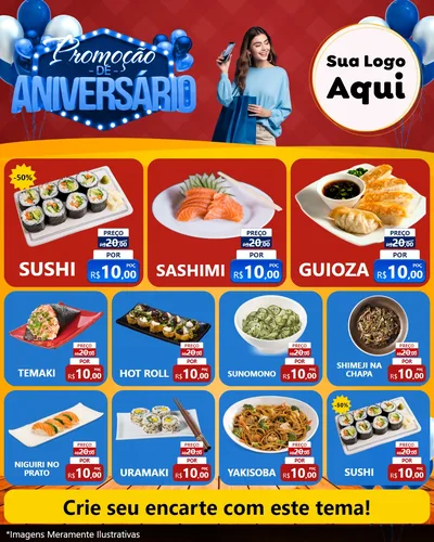 Modelo de Rede Social para Feed Instagram com o tema Promoção de Aniversário para Comida japonesa