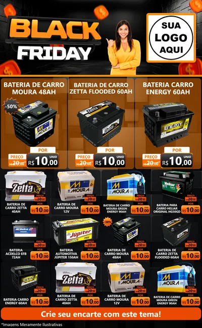 Modelo de Encarte para Encarte Grande com o tema Black Friday para Baterias Elétricas