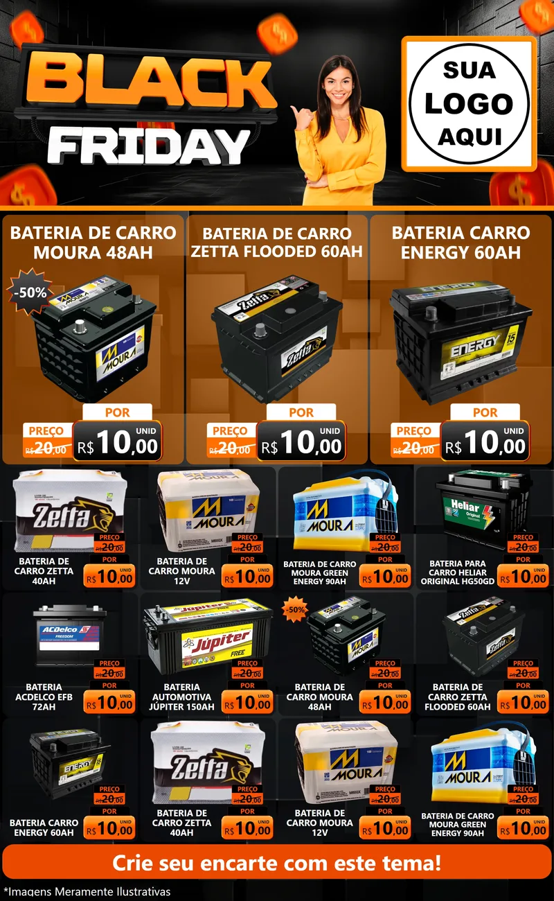 Modelo de Encarte para Encarte Grande com o tema Black Friday para Baterias Elétricas