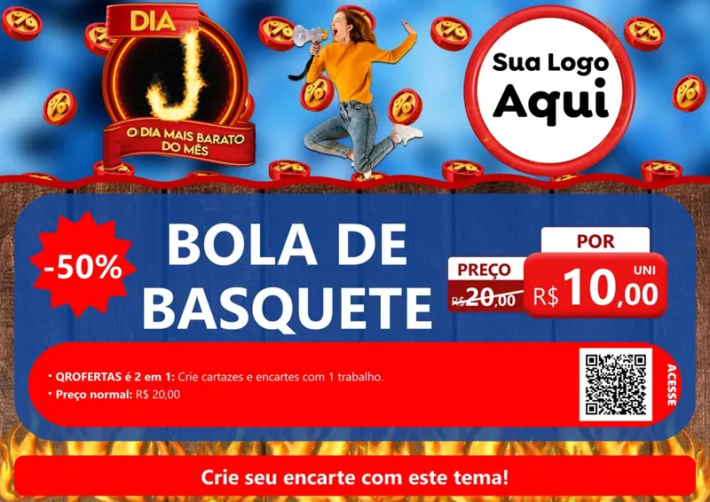 Modelo de Cartaz para Cartaz A4 Horizontal com o tema Dia J - O Dia Mais Barato Do Mês para Artigos Esportivos