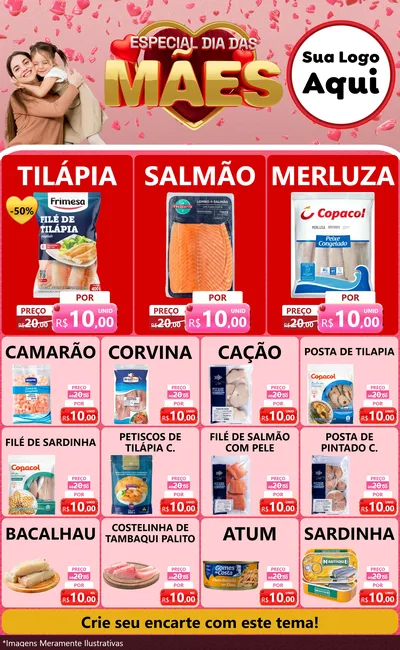Modelo de Encarte para Encarte Grande com o tema Especial Dia Das Mães para Peixaria