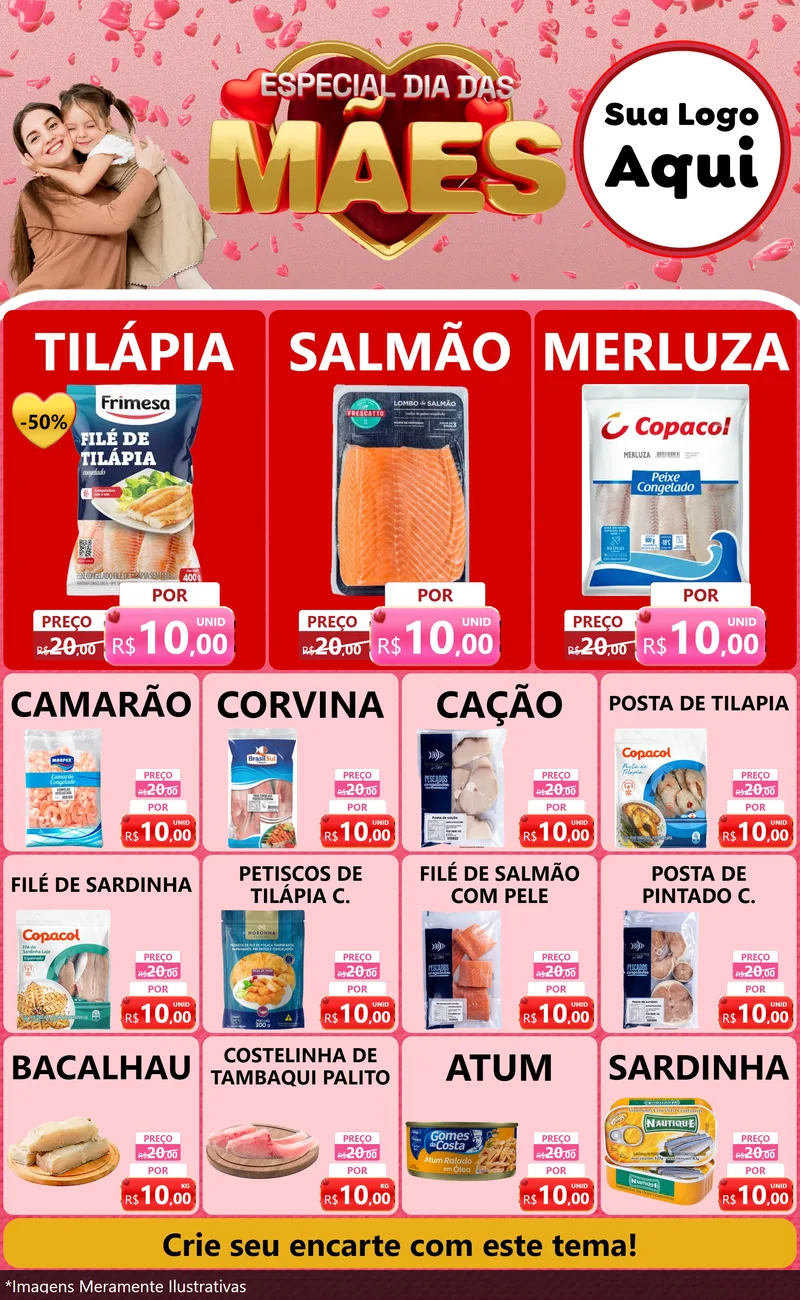 Modelo de Encarte para Encarte Grande com o tema Especial Dia Das Mães para Peixaria