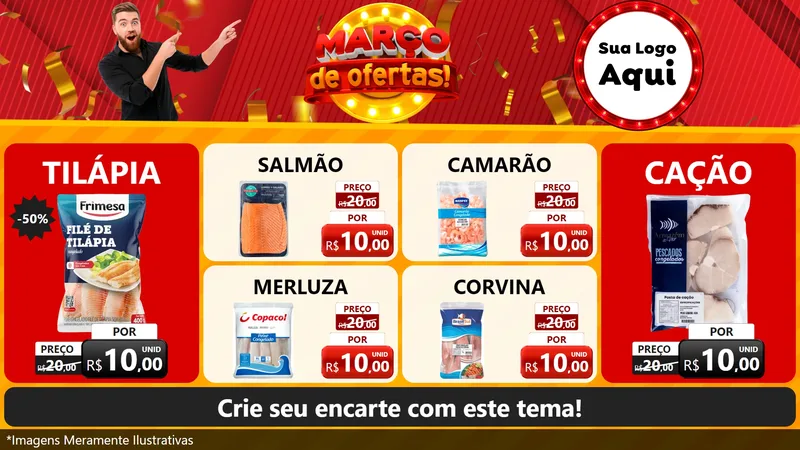 Modelo de TV para TV Horizontal com o tema Março de Ofertas! para Peixaria