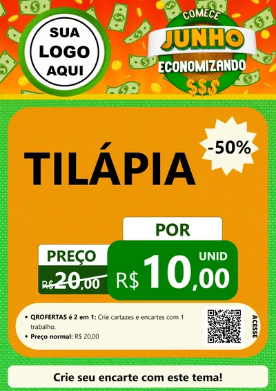 Modelo de Cartaz para Cartaz A4 Vertical com o tema Comece Junho Economizando para Peixaria