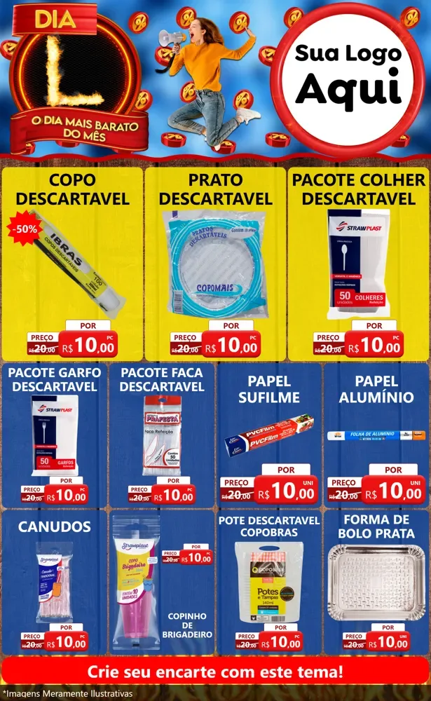 Modelo de Encarte para Encarte Grande com o tema Dia L - O Dia Mais Barato Do Mês para Embalagens