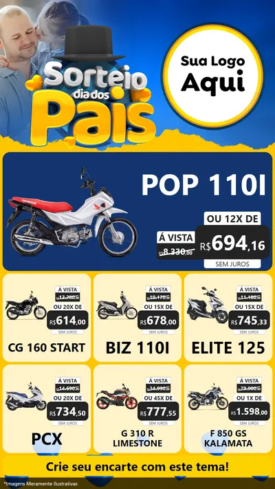Modelo de Rede Social para Stories com o tema Sorteio Dia Dos Pais para Concessionaria de Motos