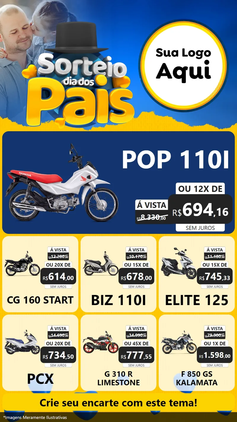 Modelo de Rede Social para Stories com o tema Sorteio Dia Dos Pais para Concessionaria de Motos