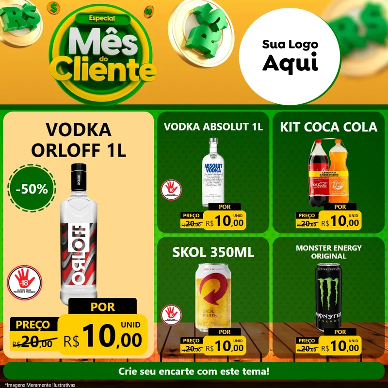 Modelo de Rede Social para Feed Facebook com o tema Especial Mês do Cliente para Distribuidora de bebidas