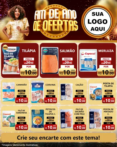 Modelo de Rede Social para Feed Instagram com o tema Fim de Ano de Ofertas para Peixaria