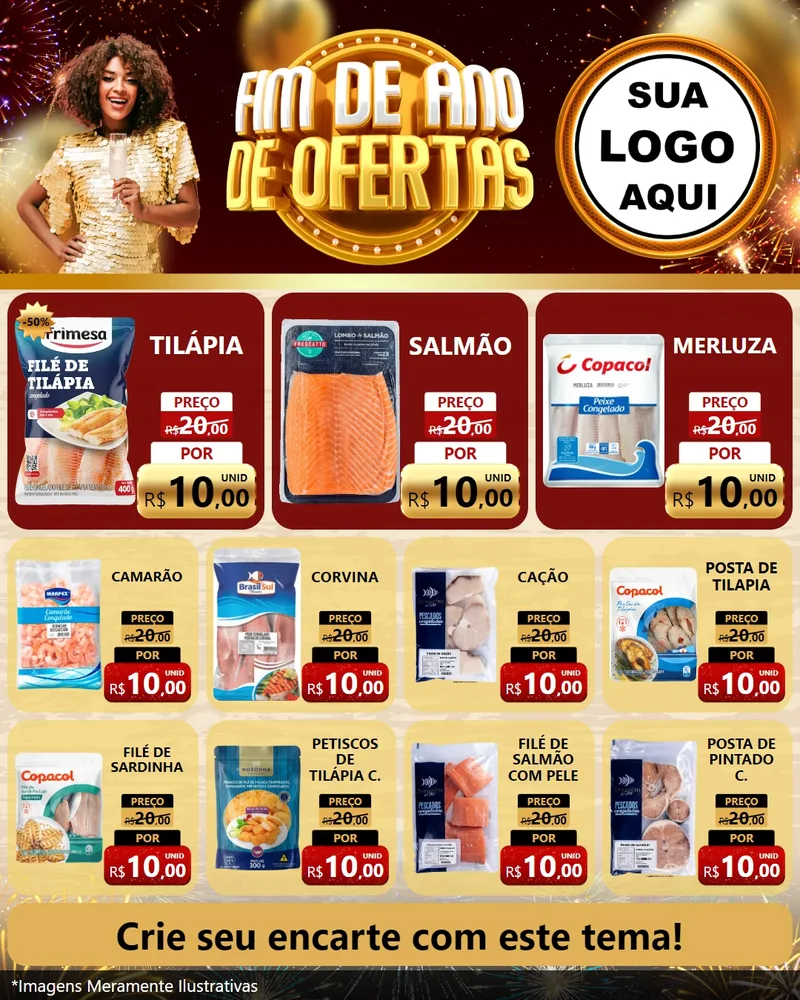 Modelo de Rede Social para Feed Instagram com o tema Fim de Ano de Ofertas para Peixaria