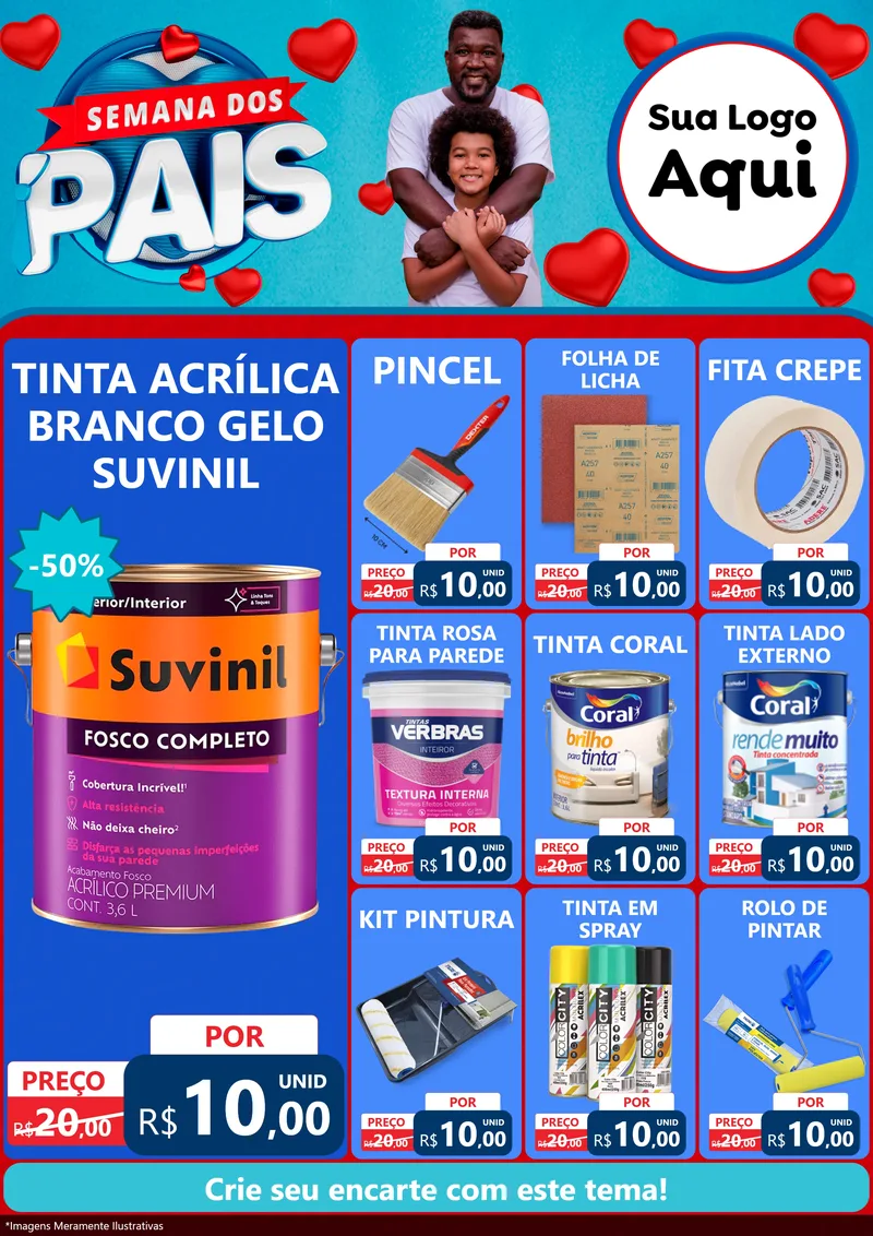 Modelo de Encarte para Encarte A4 Vertical com o tema Semana Dos Pais para Tintas e Ferramentas