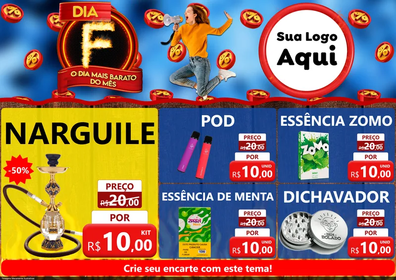 Modelo de Encarte para Encarte A4 Horizontal com o tema Dia F - O Dia Mais Barato Do Mês para Tabacaria