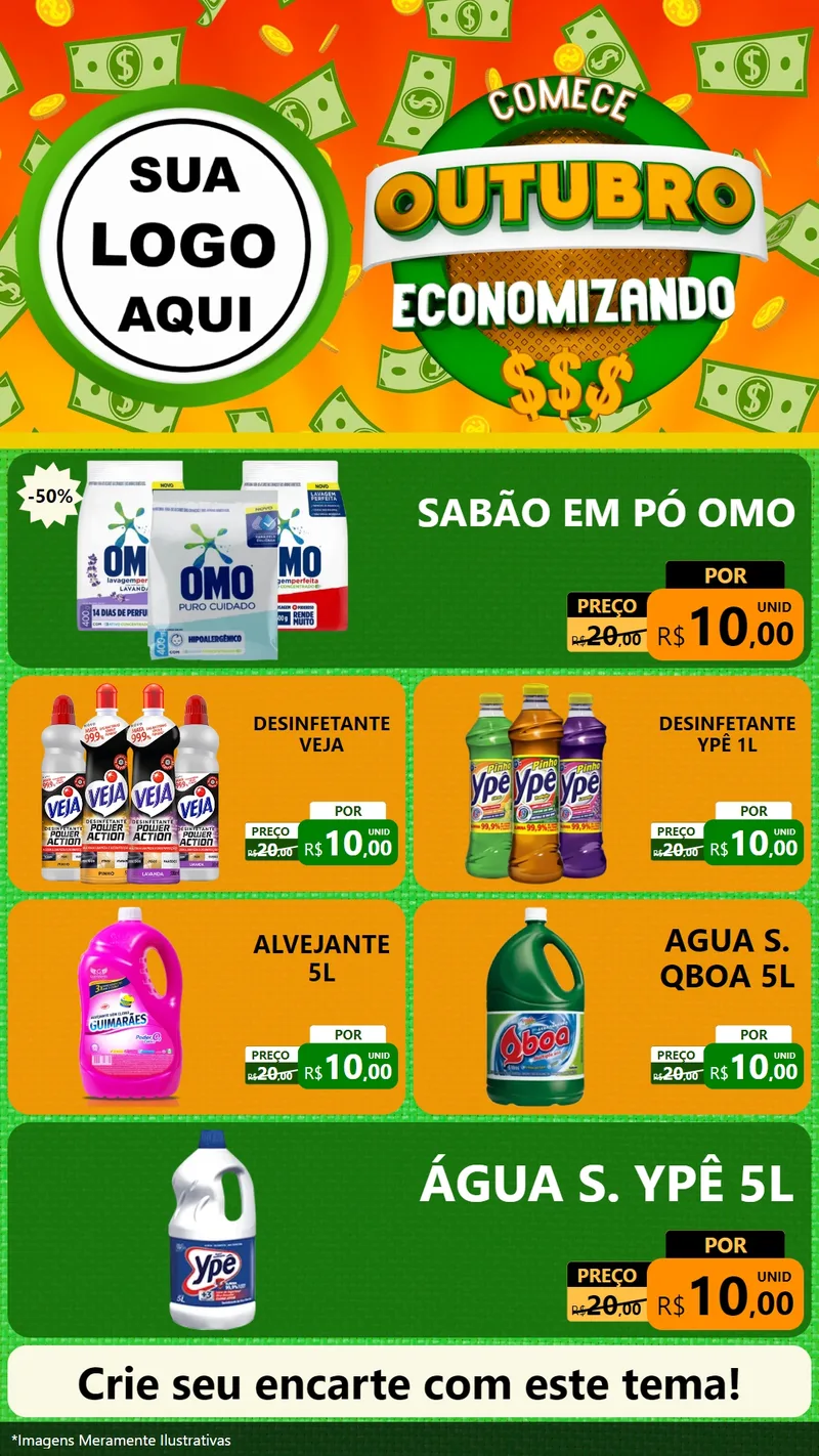 Modelo de TV para TV Vertical com o tema Comece Outubro Economizando para Produtos de Limpeza