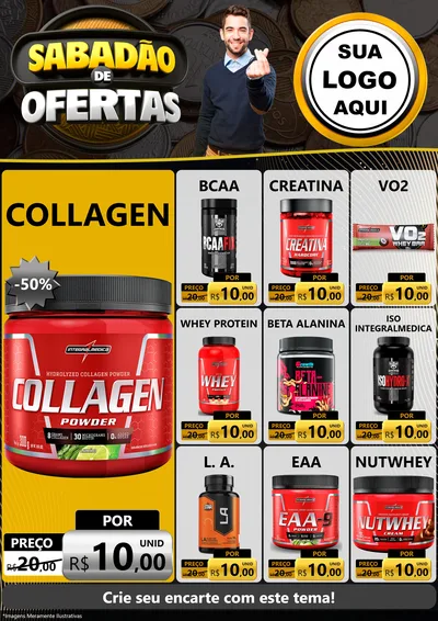Modelo de Encarte para Encarte A4 Vertical com o tema Sabadão de Ofertas para Suplementos alimentares
