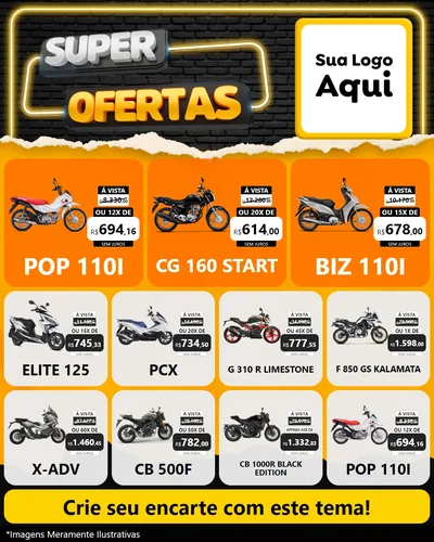 Modelo de Rede Social para Feed Instagram com o tema Super Ofertas para Concessionaria de Motos
