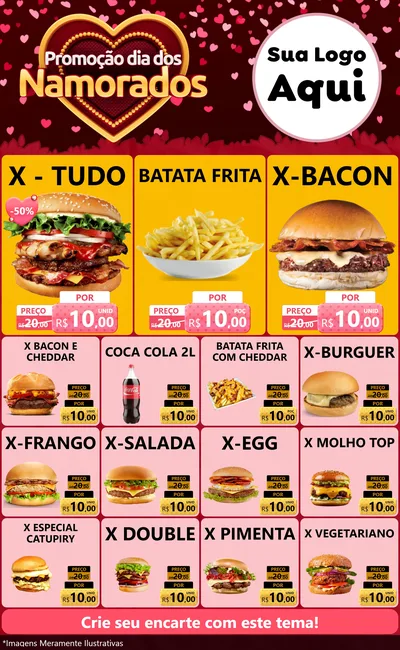 Modelo de Encarte para Encarte Grande com o tema Promoção Dia Dos Namorados para Hamburgueria