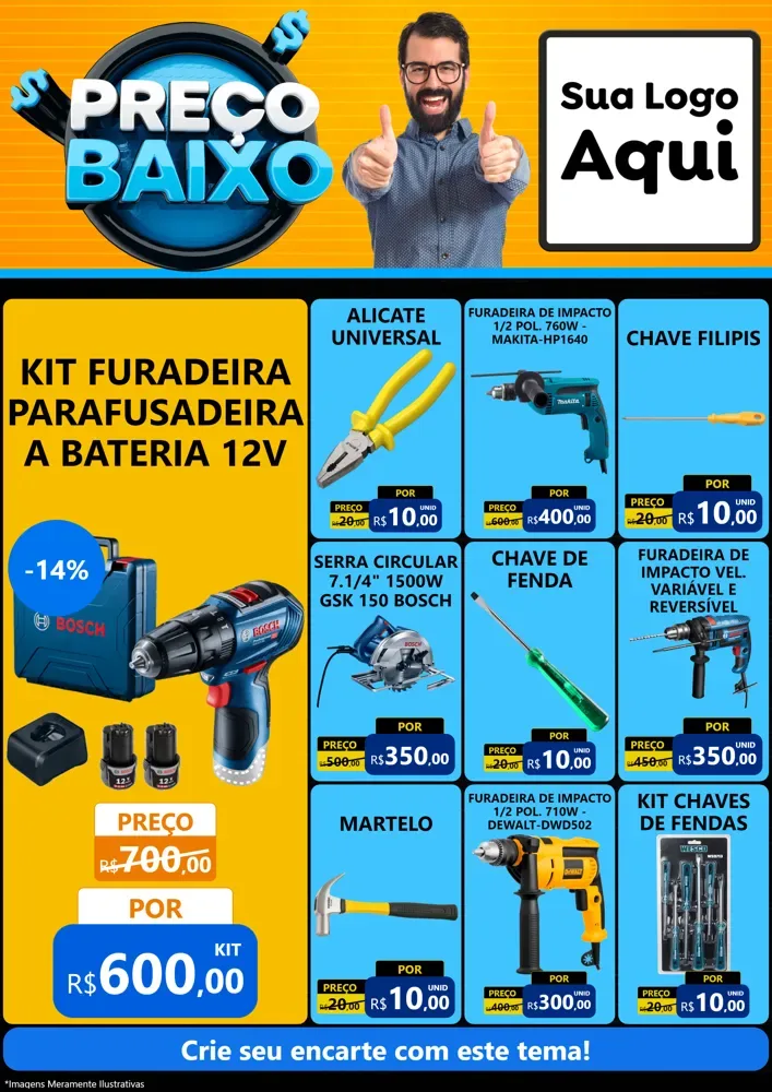 Modelo de Encarte para Encarte A4 Vertical com o tema Preço Baixo para Maquinas e Ferramentas