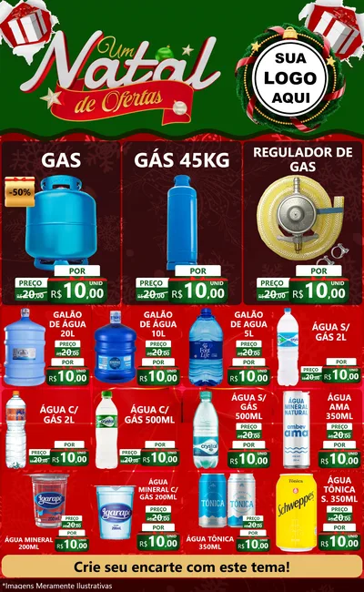 Modelo de Encarte para Encarte Grande com o tema Um Natal de Ofertas para Água e gás