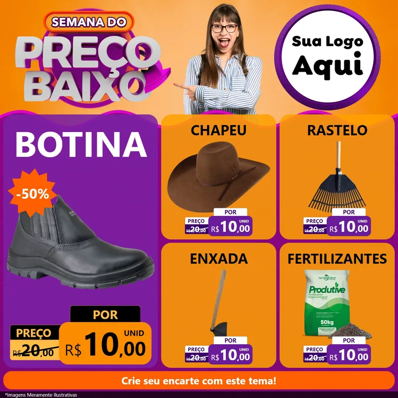 Modelo de Rede Social para Feed Facebook com o tema Semana do Preço Baixo para Agropecuária
