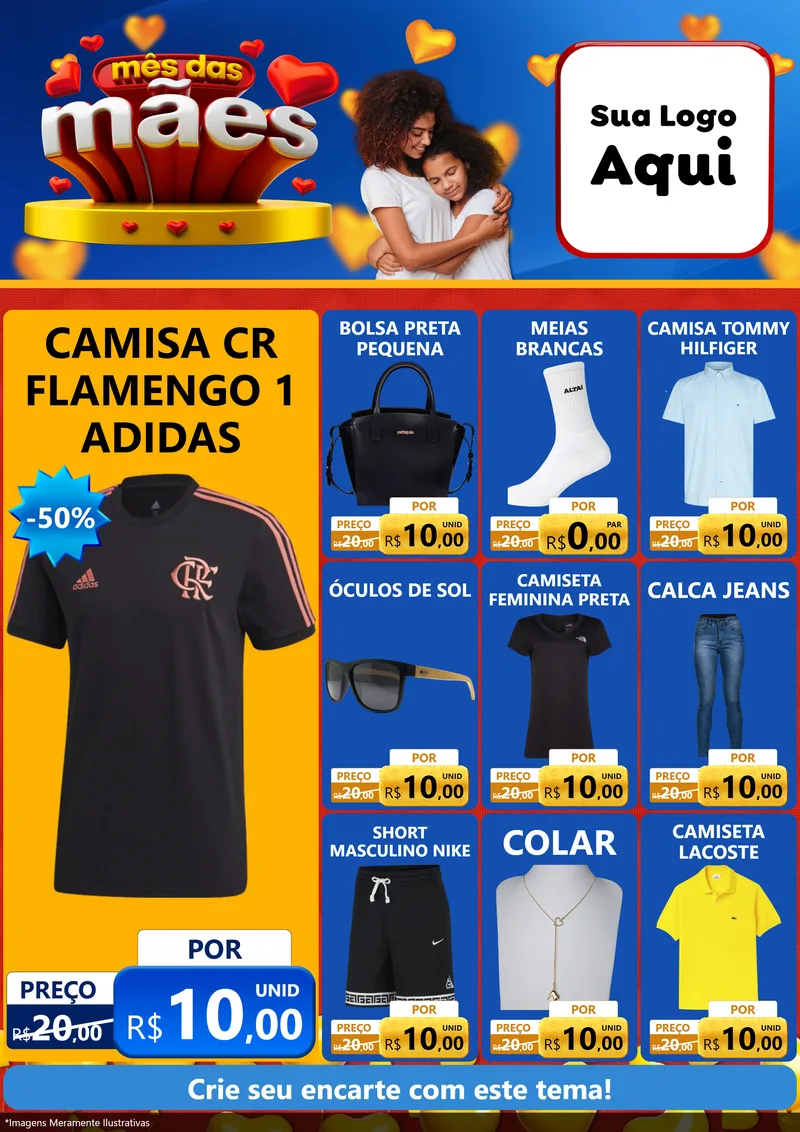 Modelo de Encarte para Encarte A4 Vertical com o tema Mês das Mães para Roupas e acessórios
