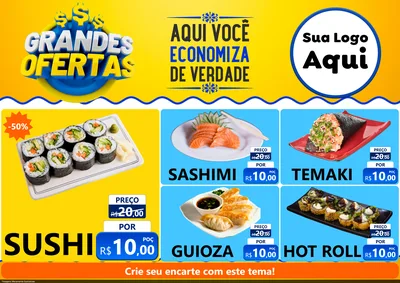 Modelo de Encarte para Encarte A4 Horizontal com o tema Grandes Ofertas para Comida japonesa