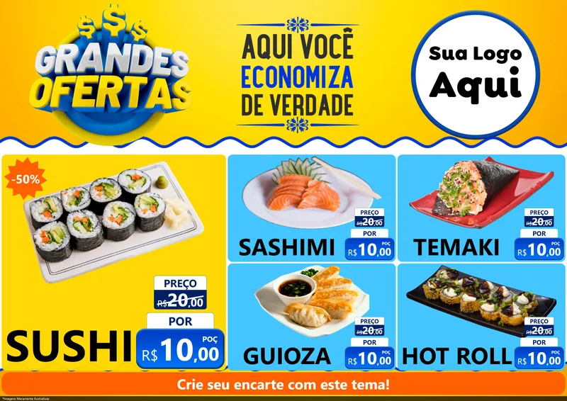 Modelo de Encarte para Encarte A4 Horizontal com o tema Grandes Ofertas para Comida japonesa