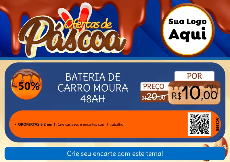 Modelo de Cartaz para Cartaz A4 Horizontal com o tema Ofertas de Páscoa para Baterias Elétricas