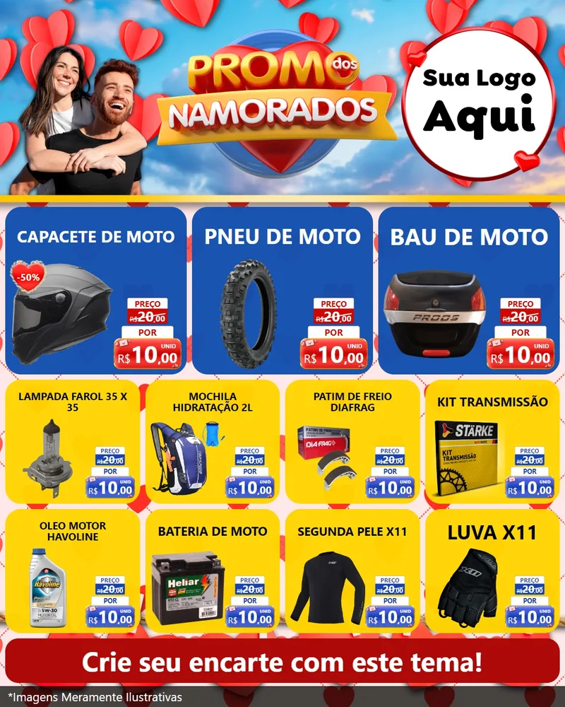 Modelo de Rede Social para Feed Instagram com o tema Promo dos Namorados para Moto peças