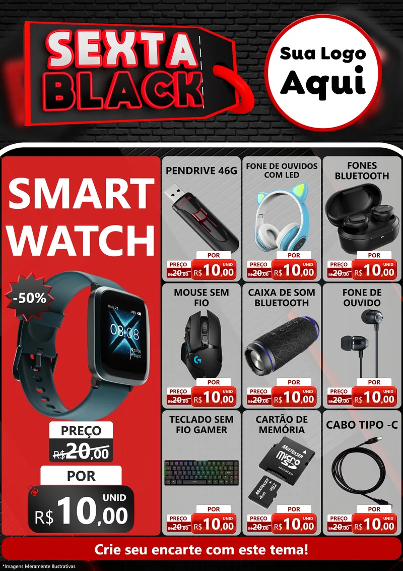 Modelo de Encarte para Encarte A4 Vertical com o tema Sexta Black para Informática