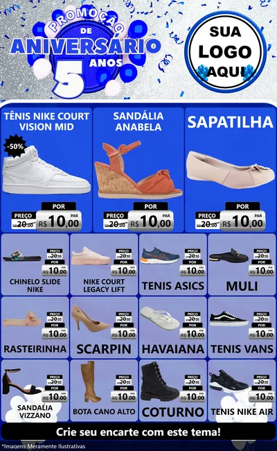 Modelo de Encarte para Encarte Grande com o tema Promoção de Aniversário - 5 Anos para Calçados