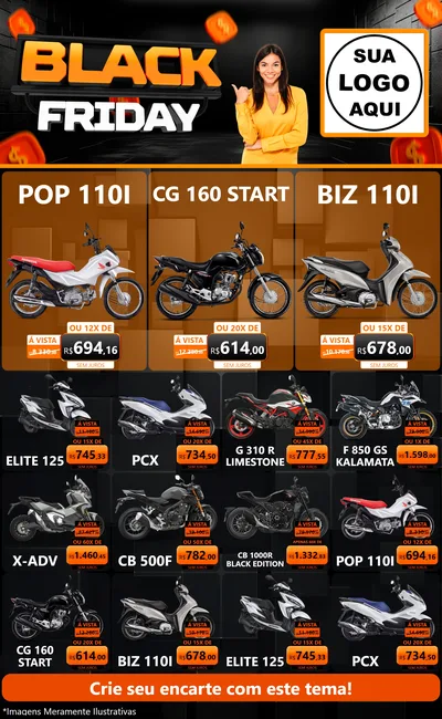 Modelo de Encarte para Encarte Grande com o tema Black Friday para Concessionaria de Motos