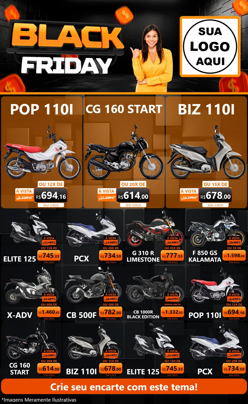 Modelo de Encarte para Encarte Grande com o tema Black Friday para Concessionaria de Motos