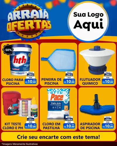 Modelo de Rede Social para Feed Instagram com o tema Arraiá de Ofertas - Junina para Produtos para Piscina