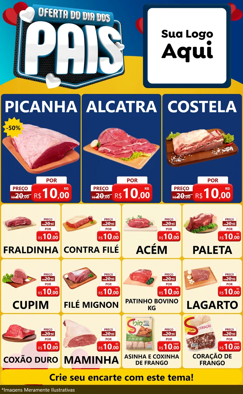 Modelo de Encarte para Encarte Grande com o tema Oferta Do Dia Dos Pais para Açougue