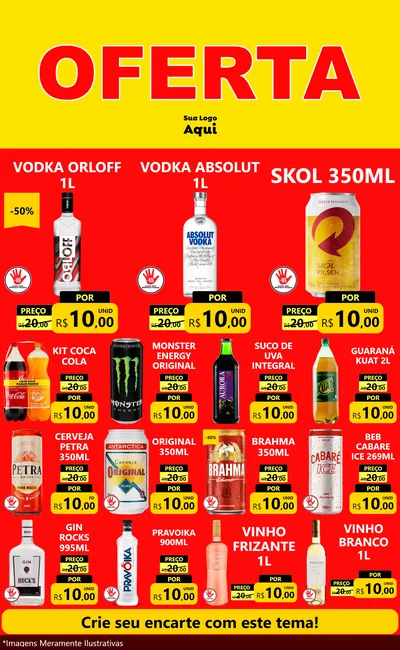 Modelo de Encarte para Encarte Grande com o tema OFERTA - Vermelho Cartaz para Distribuidora de bebidas