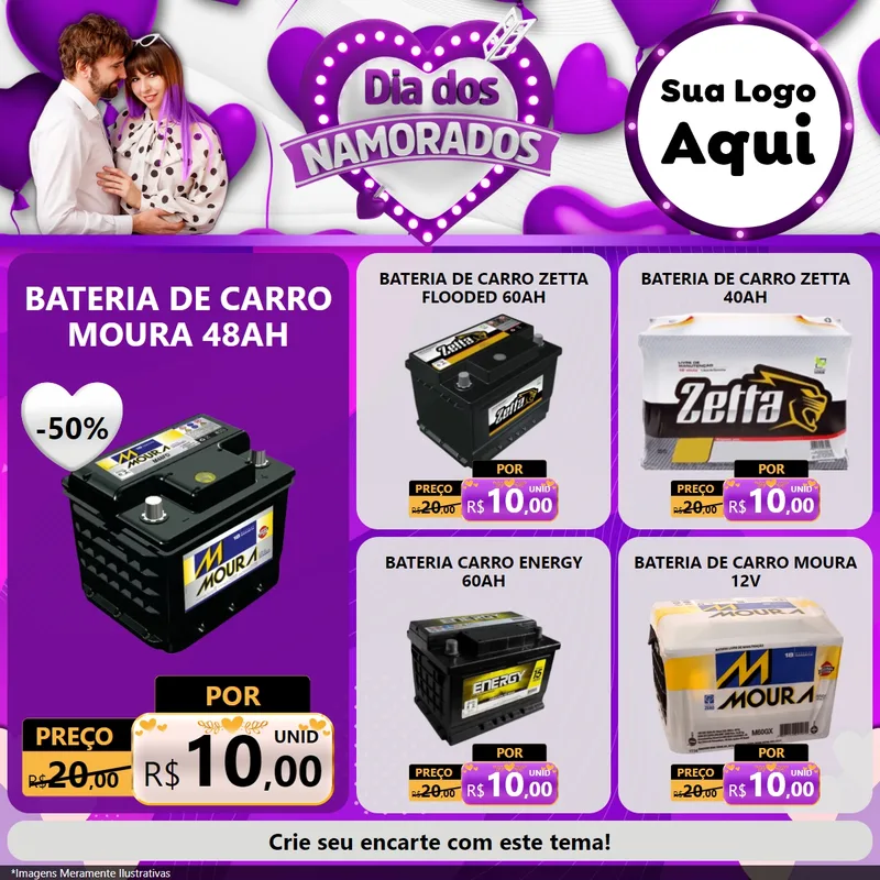 Modelo de Rede Social para Feed Facebook com o tema Dia dos Namorados para Baterias Elétricas