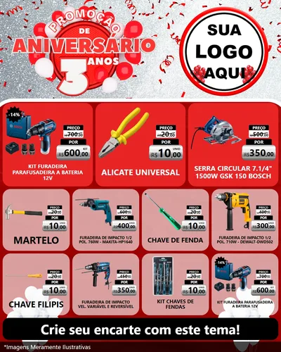 Modelo de Rede Social para Feed Instagram com o tema Promoção de Aniversário - 3 Anos para Maquinas e Ferramentas